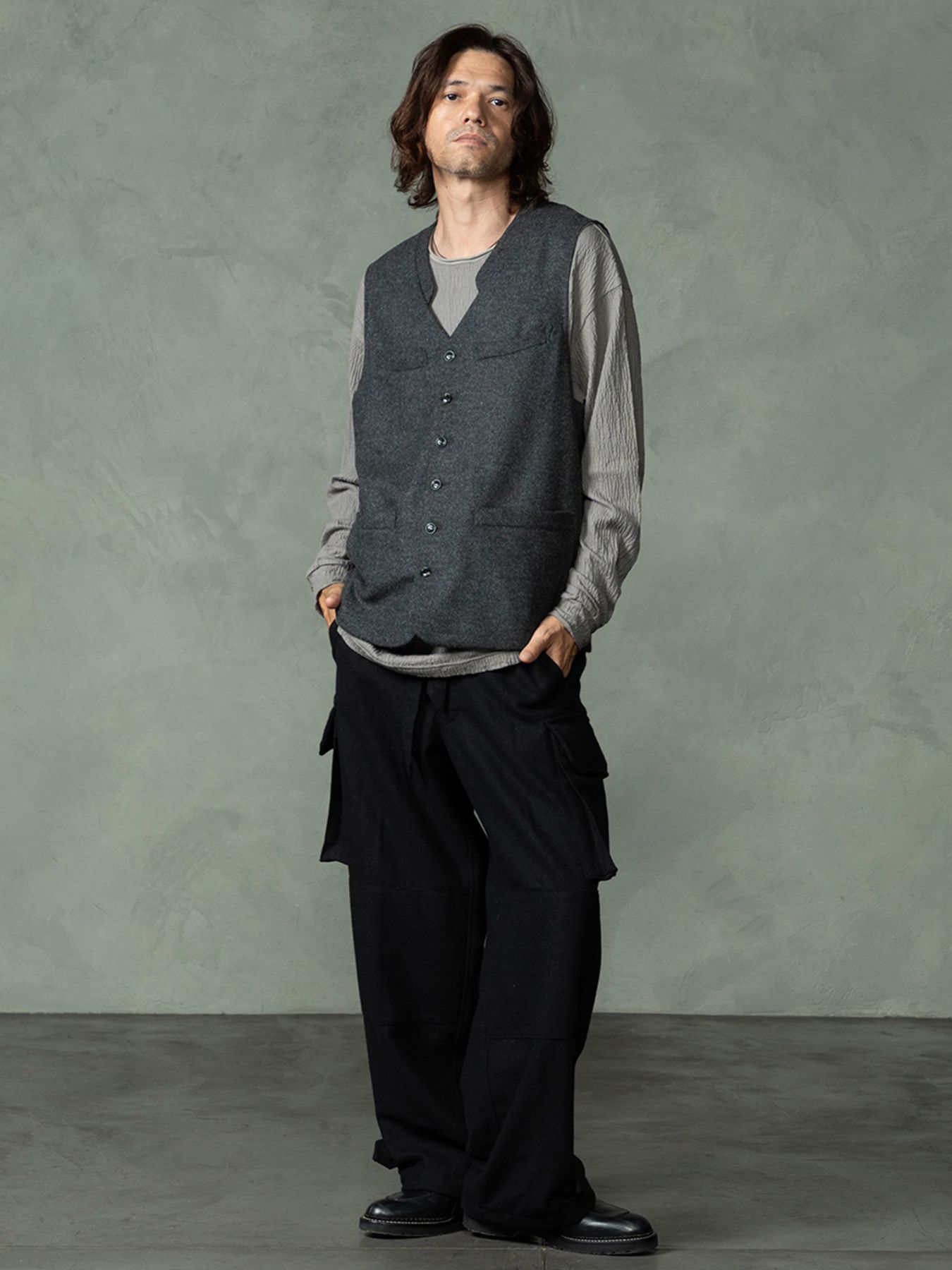 【予約品 7月5日(日) 締切】FRENCH GILET / ウールベスト / 杢チャコール
