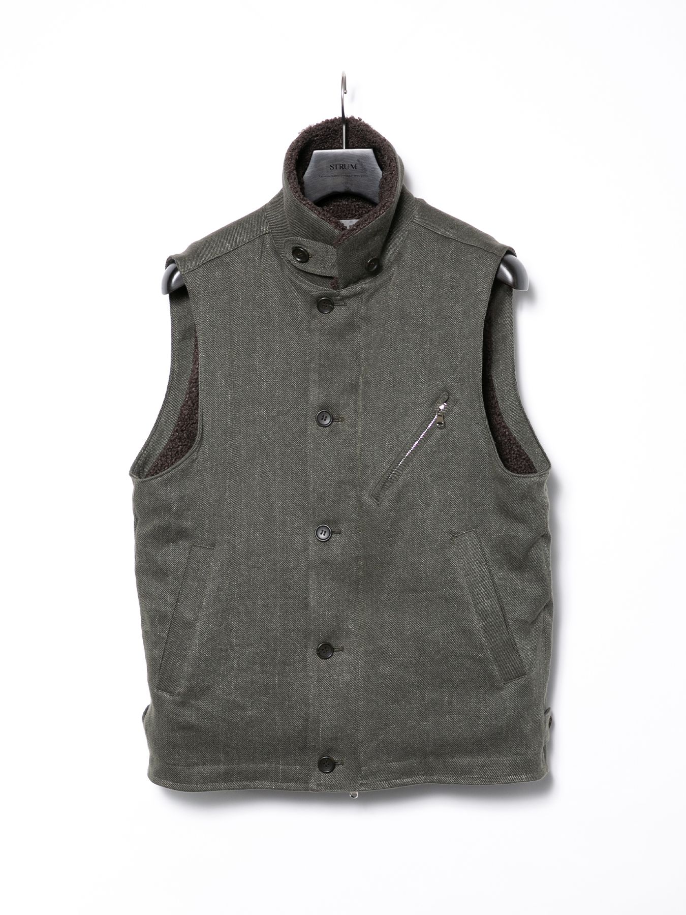 限定先着Sulfur Dyed Cotton Linen Washer Deck Vest / 硫化染め コットンリネン ワッシャー デッキ ベスト / カーキ
