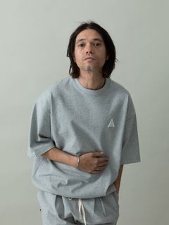 【予約品 2月1日(日) 締切】HEAVYJERSE spiky / ロゴ刺繍 Tシャツ / 杢グレー×ホワイト