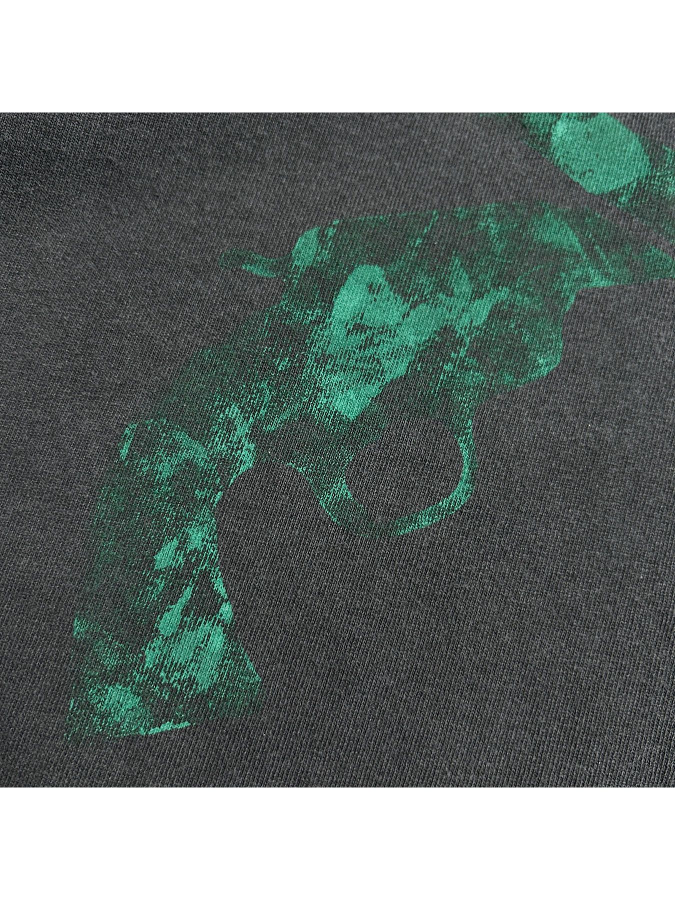 【予約品 8月10日(日) 締切 】HAND PRINT GUN S/S T / クロスガン ハンドプリント Tシャツ / ブラック×グリーン