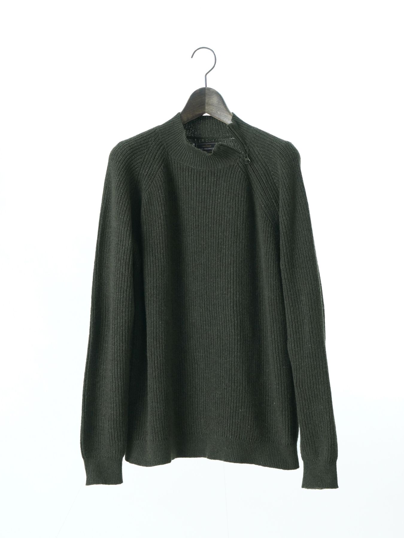 【予約品 】ZIPHI / ジップ ハイネック ニット / ダークカーキ