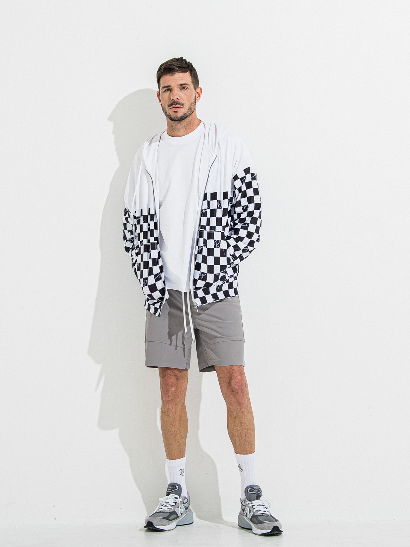【予約品 】RASH OVER ZIPUP HOODIE / ラッシュガード オーバーサイズジップアップパーカー / チェッカーフラッグ