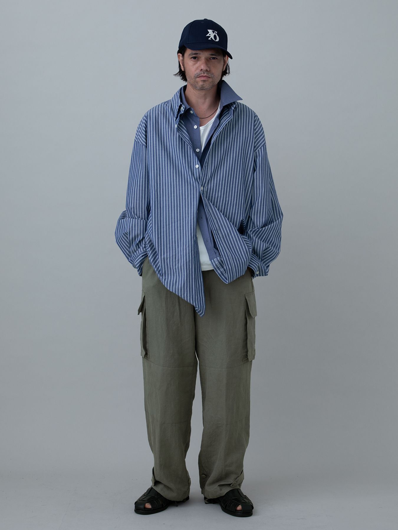 【予約品 10月26日(日) 締切】DOUBLESHIRT / レイヤード ストライプシャツ / NAVY.st
