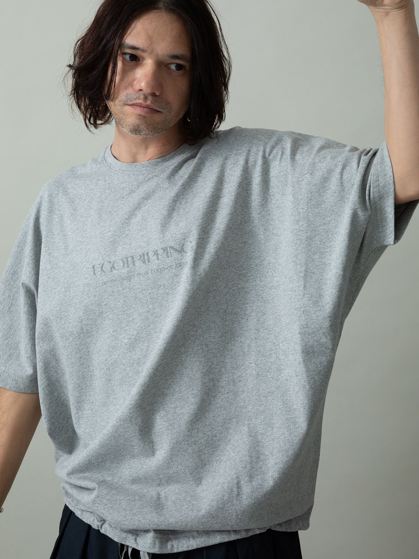 【予約品 2月1日(日) 締切】KITE TEE frocky / フロッキープリント ニットT / 杢グレー