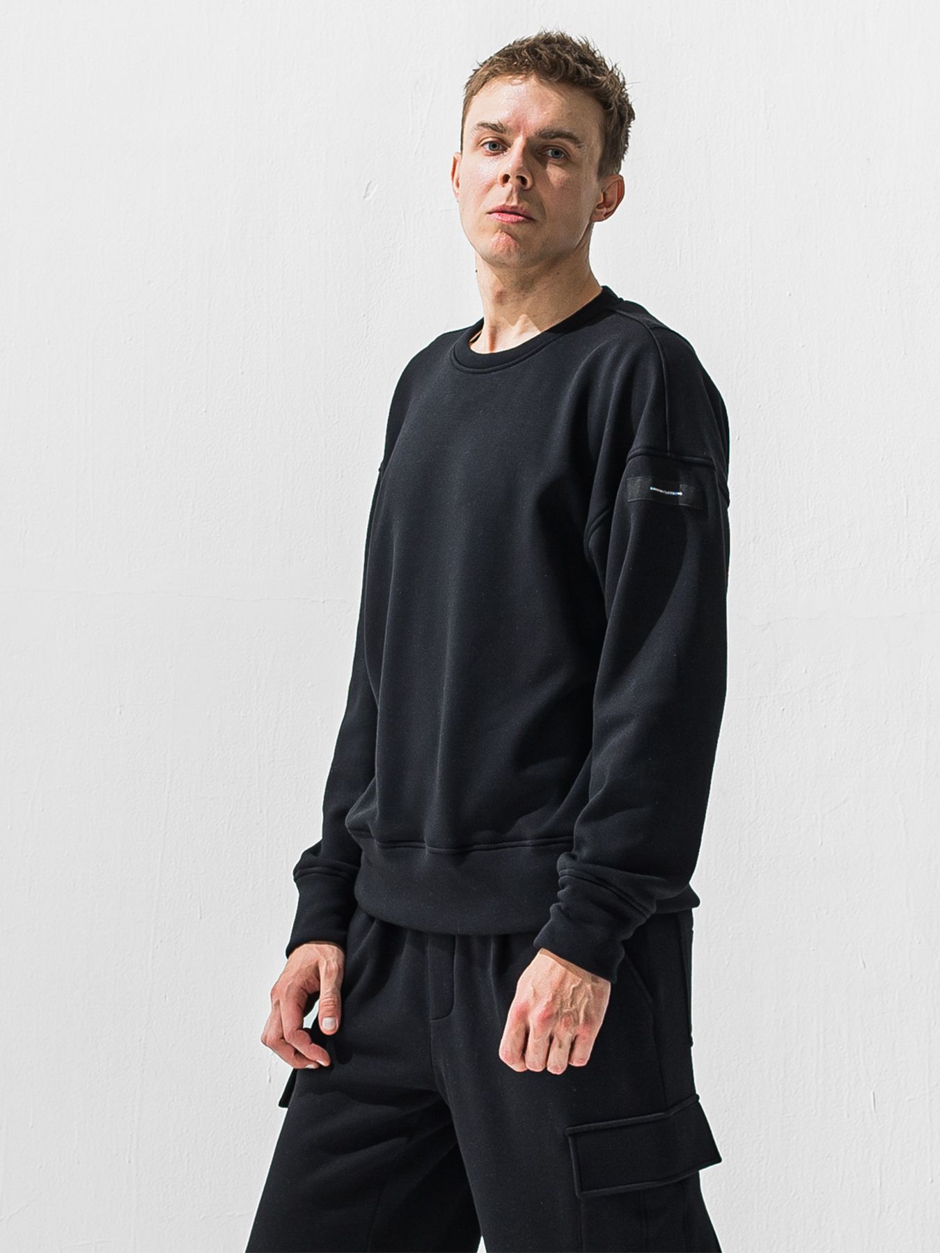 【予約品 9月6日(日) 締切】PIN ST RC VELOURS FLEECE DROP TRAINER / ピンストライプロゴ 裏起毛 ルーズトレーナー / ブラック