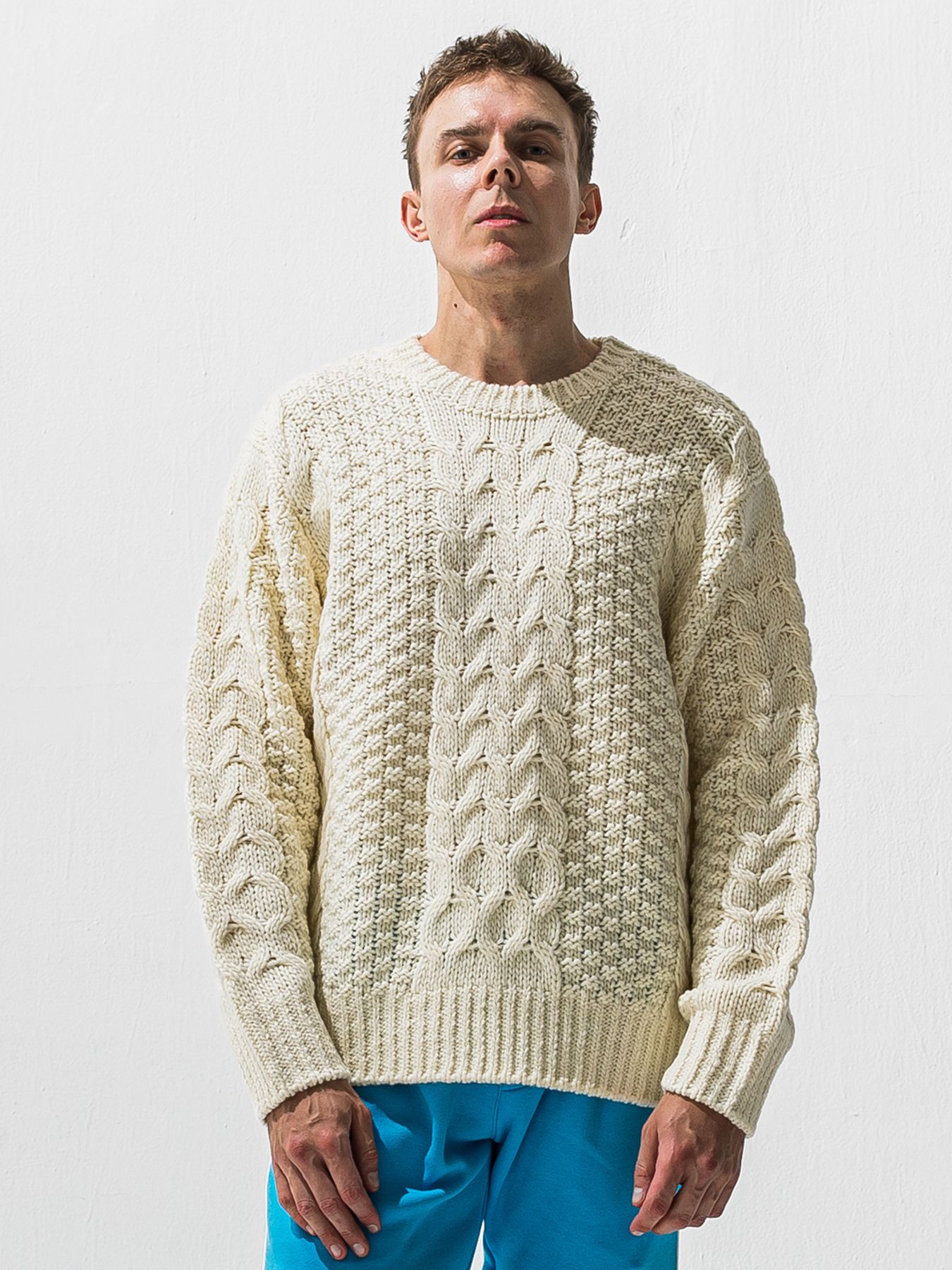 【予約品 9月6日(日) 締切】CABLE LAW SWEATER / ケーブル編みローゲージセーター / オフ