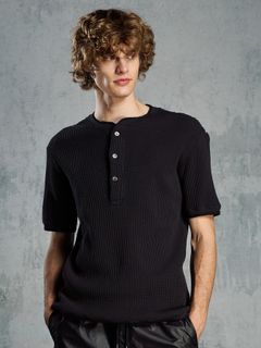 【予約品 1月25日(日) 締切】waffle henley S/S / ワッフルヘンリー ショートスリーブ / ブラック