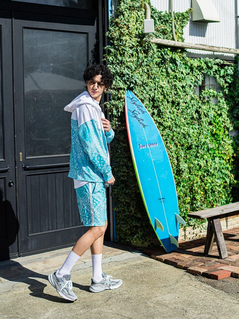 《予約品3月3日18：00締め》 Paisley RUSH OVER ZIPUP HOODIE / ラッシュガードパーカー / バンダナブルーグリーン