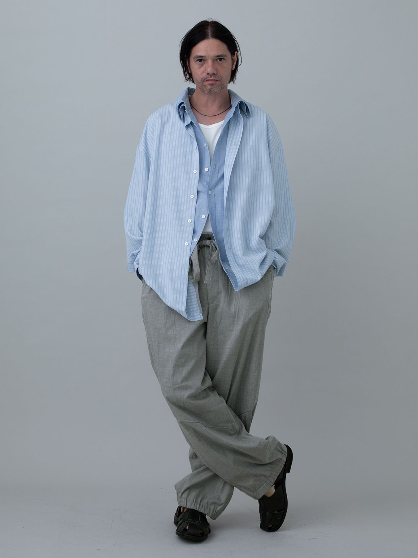 【予約品 10月26日(日) 締切】DOUBLESHIRT / レイヤード ストライプシャツ / SAX.st