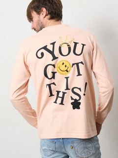 5.6ozコットン天竺 YOU GOT THIS シークインLS Tシャツ / ペールピンク