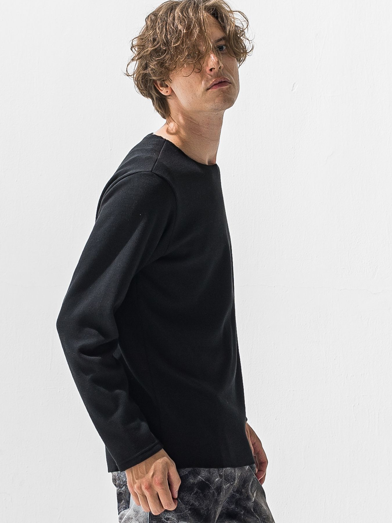 【予約品 9月6日(日) 締切】VELOURS FLEECE NEO THERMAL / 裏起毛 ハニカムサーマル ロングスリーブTシャツ / ブラック