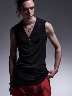 【予約品 7月13日(日) 締切】Henley Tank Top / ヘンリーネック タンクトップ / ブラック