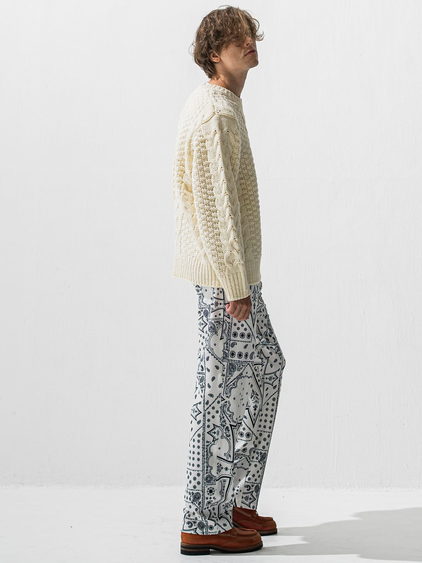 【予約品 9月6日(日) 締切】CABLE LAW SWEATER / ケーブル編みローゲージセーター / オフ