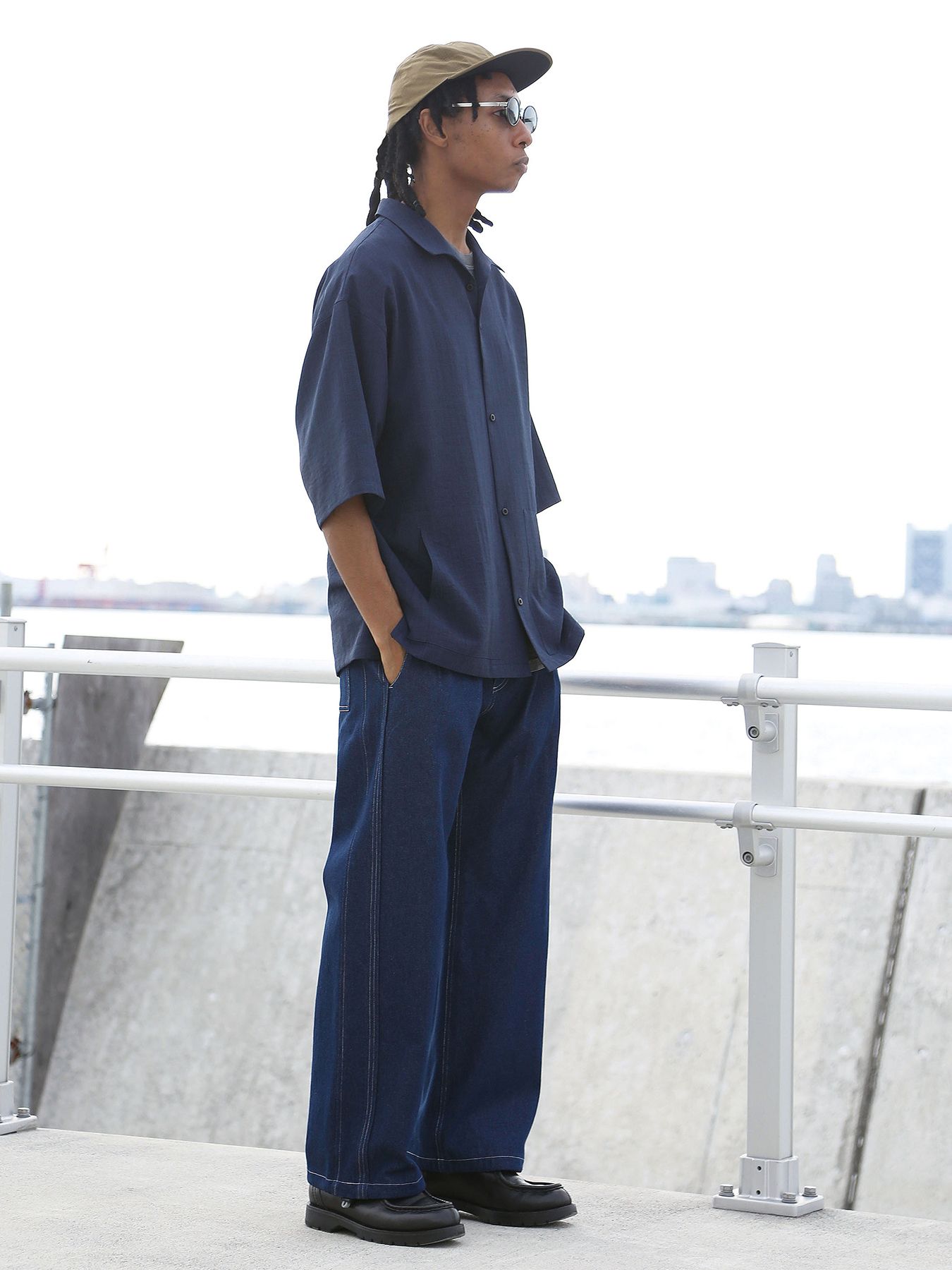 DENIM-MESH PANTS / インディゴ【QUOLT】