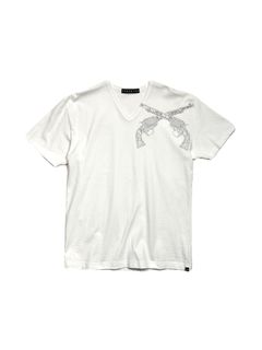 【予約品 3月9日(月) 18:00 締切】FRONT CROSSGUN T / クリスタル メタル クロスガン Vネック Tシャツ / ホワイト