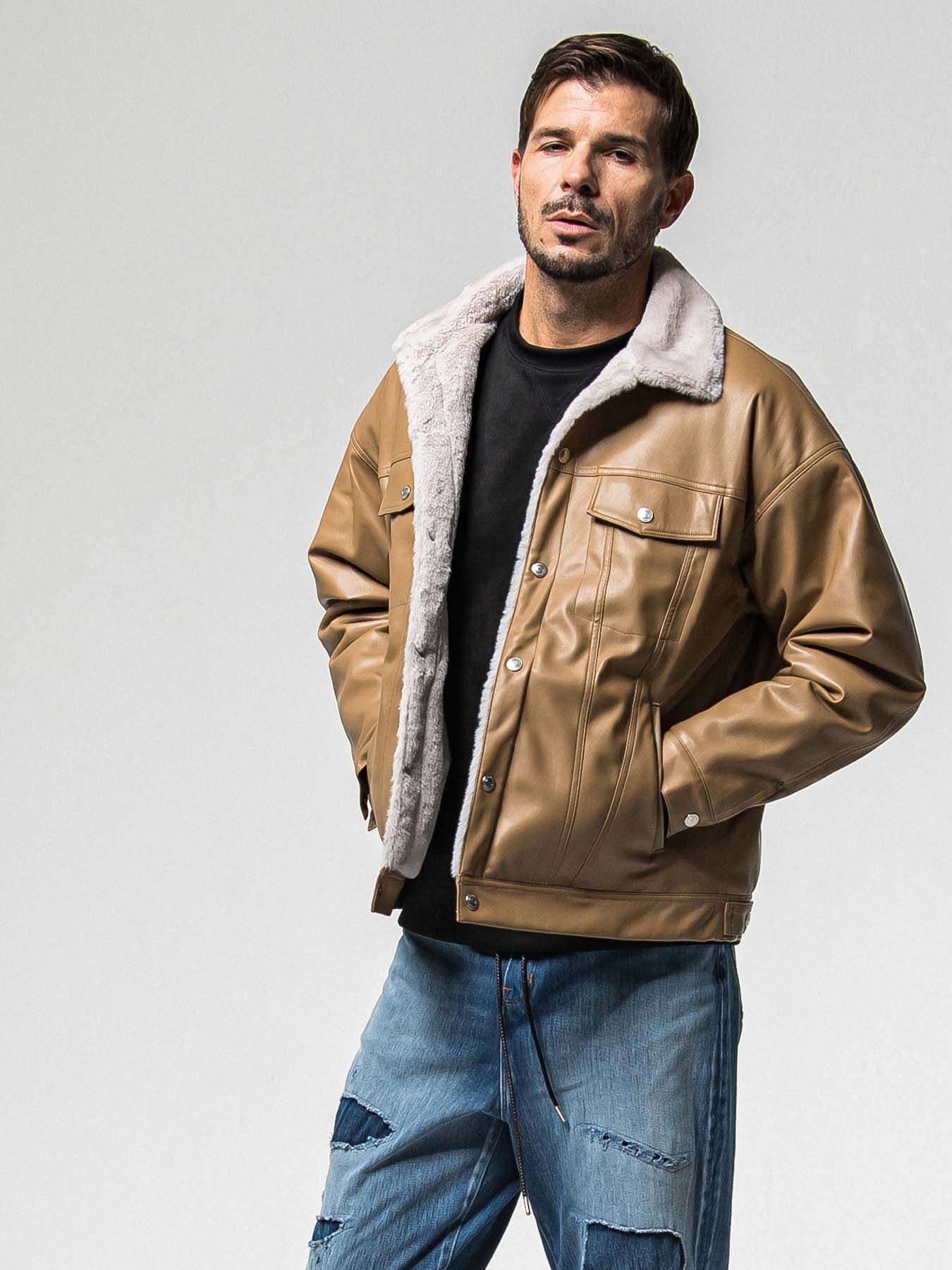 【予約品 8月31日(日) 締切】LEATHER FUR OVER G / レザーファーオーバーGジャケット / キャメル
