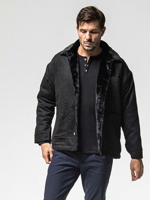 SUEDE FUR CAVER ALL / スウェードファーカバーオール / ブラック