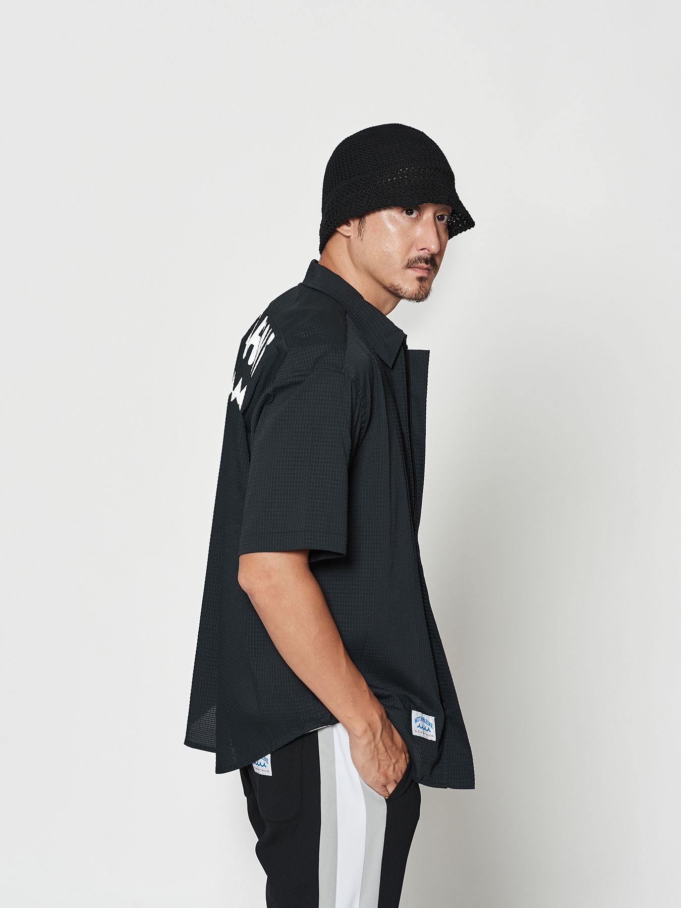 【予約品 10月9日(木) 締切】muta Dot Air(R) Zip Up S-S Shirt / ZIP半袖シャツ / ブラック【Acanthus × muta MARINE】