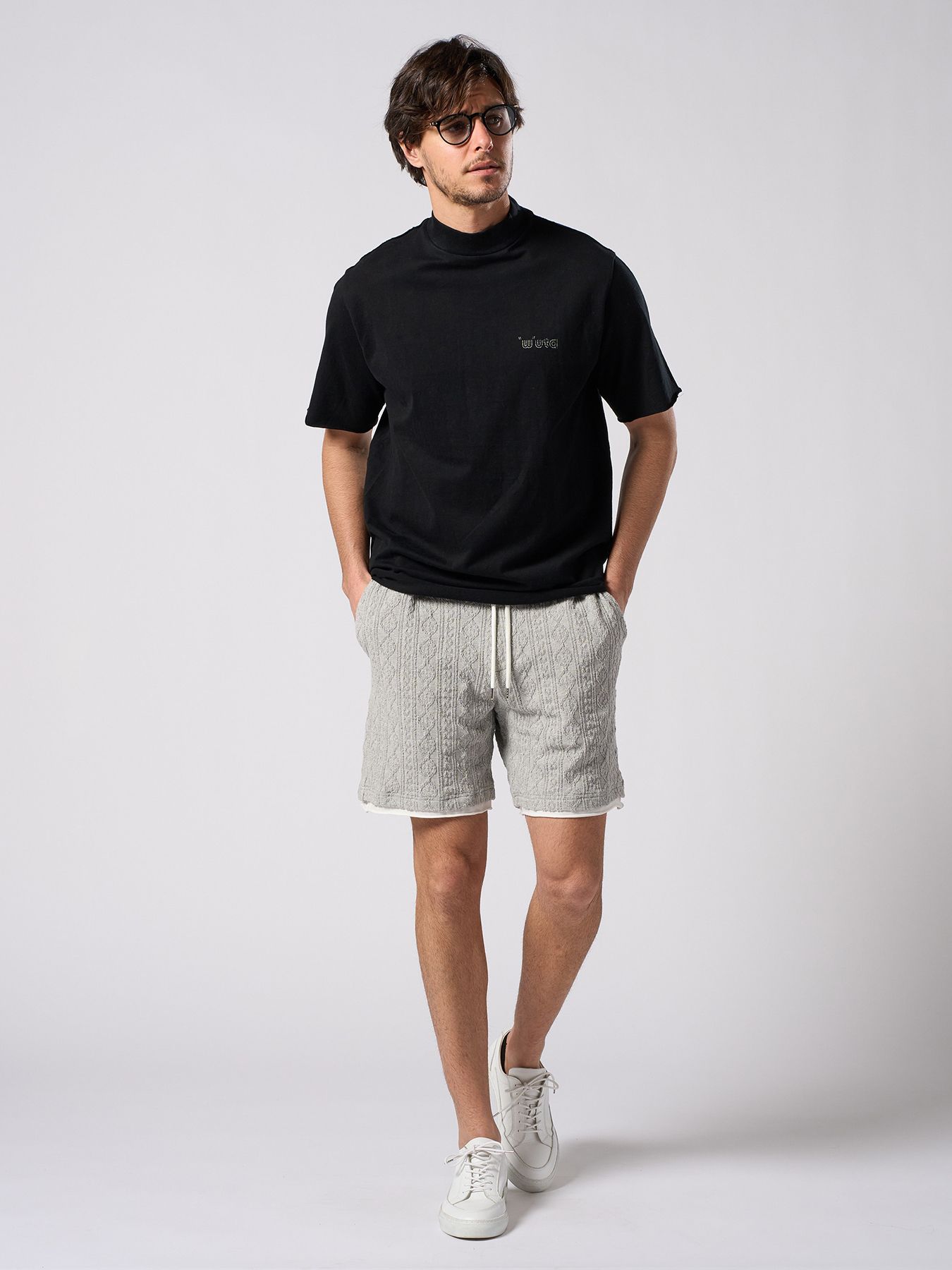 【予約品 1月25日(日) 締切】muta × wjk collection：cut-off mock S/S (printed) / カットオフ モックネック ショートスリーブ / ディープブラック