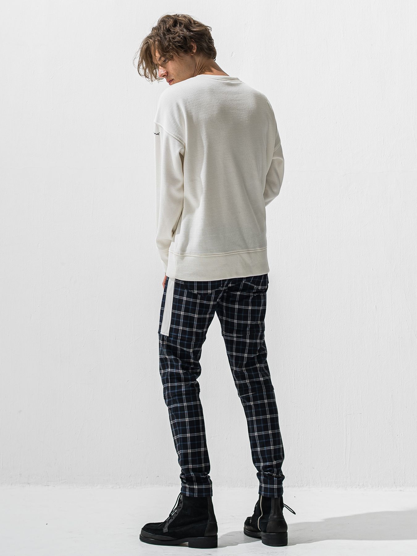 【予約品 9月6日(日) 締切】VELOURS FLEECE THERMAL LOOSE TRAINER / 裏起毛 ハニカムサーマル ルーズトレーナー / ホワイト