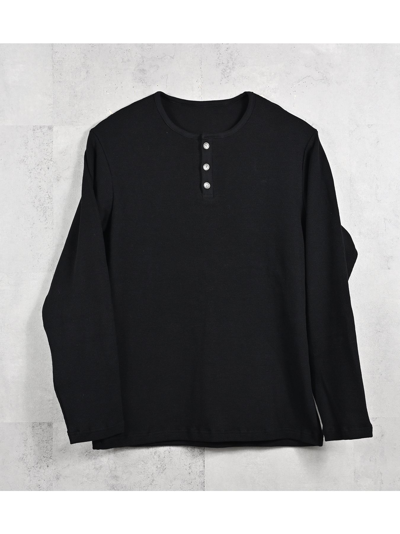 【予約品 11月16日(日) 締切】WAFFLE HENRY / ワッフルサーマル ヘンリーネック / ブラック