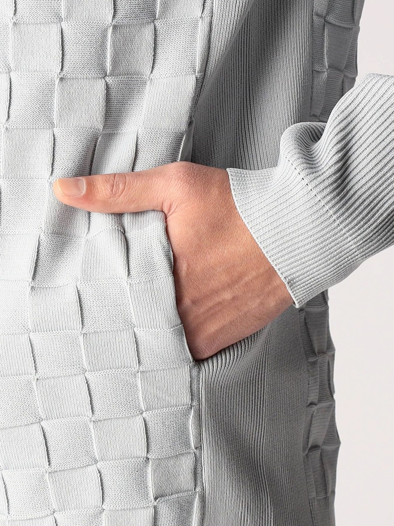 ブロックチェックニットブルゾン / ホワイト 【NICOLE CLUB FOR MEN】