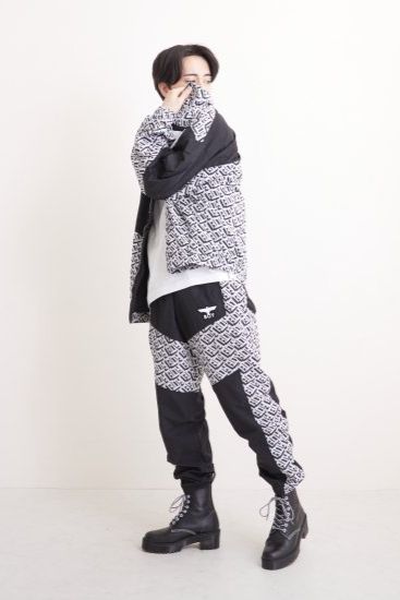 GEOMETRIC NYLON TRUCK PANTS トラックパンツ / BLACK 【BOY LONDON】