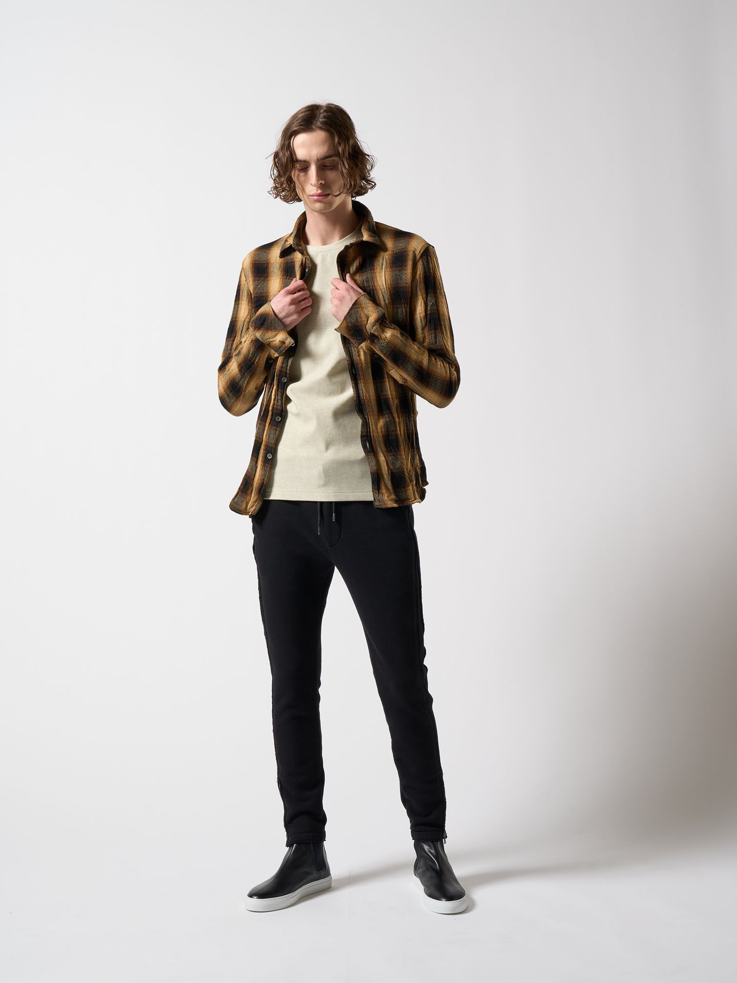 【予約品】 twist wrinkle check / シャツ / イエロー