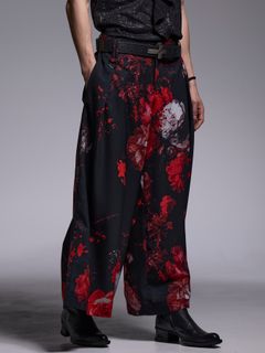 【予約品 】Wide Tuck Slacks / ワイドタックスラックス / ブラックフローラ