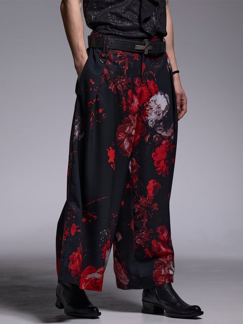 【予約品 】Wide Tuck Slacks / ワイドタックスラックス / ブラックフローラ