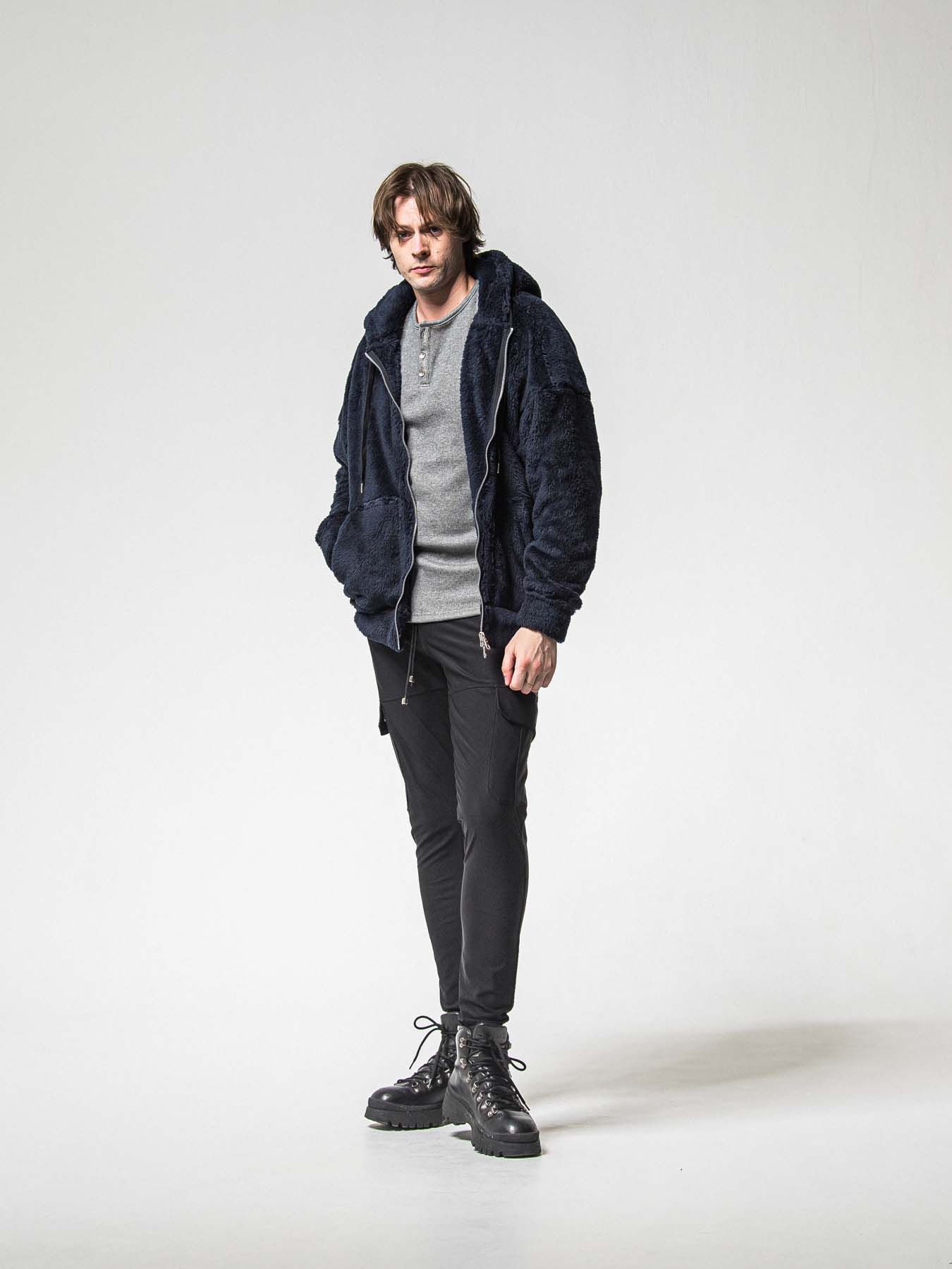【予約品 8月31日(日) 締切】VELOURS FLEECE THERMAL HENRY / ベロアフリース サーマル ヘンリーネック / グレー