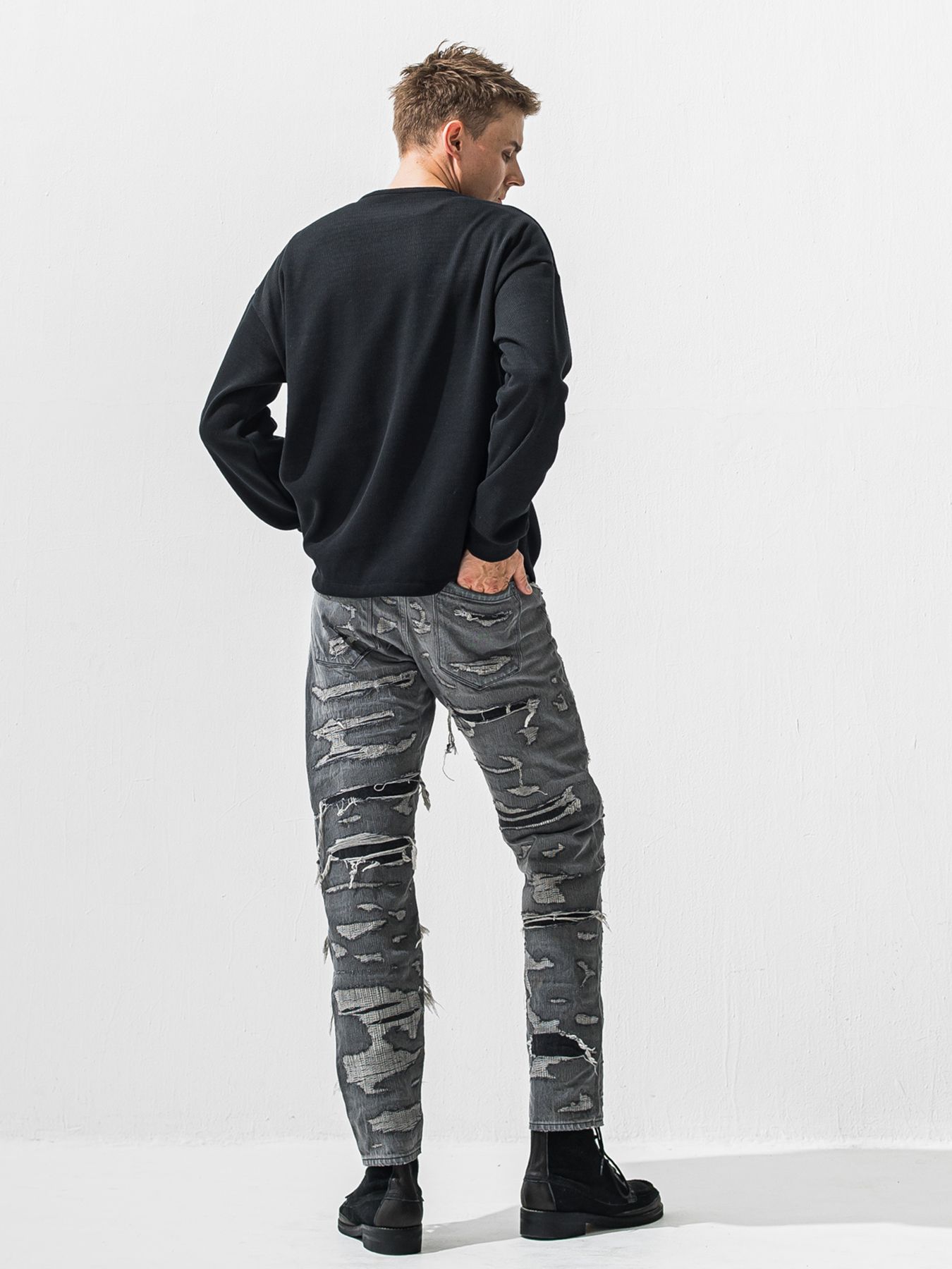 【予約品 9月6日(日) 締切】SCOTT JEANS / ライトオンスヴィンテージジーンズ / ブラック スペシャルクラッシュ