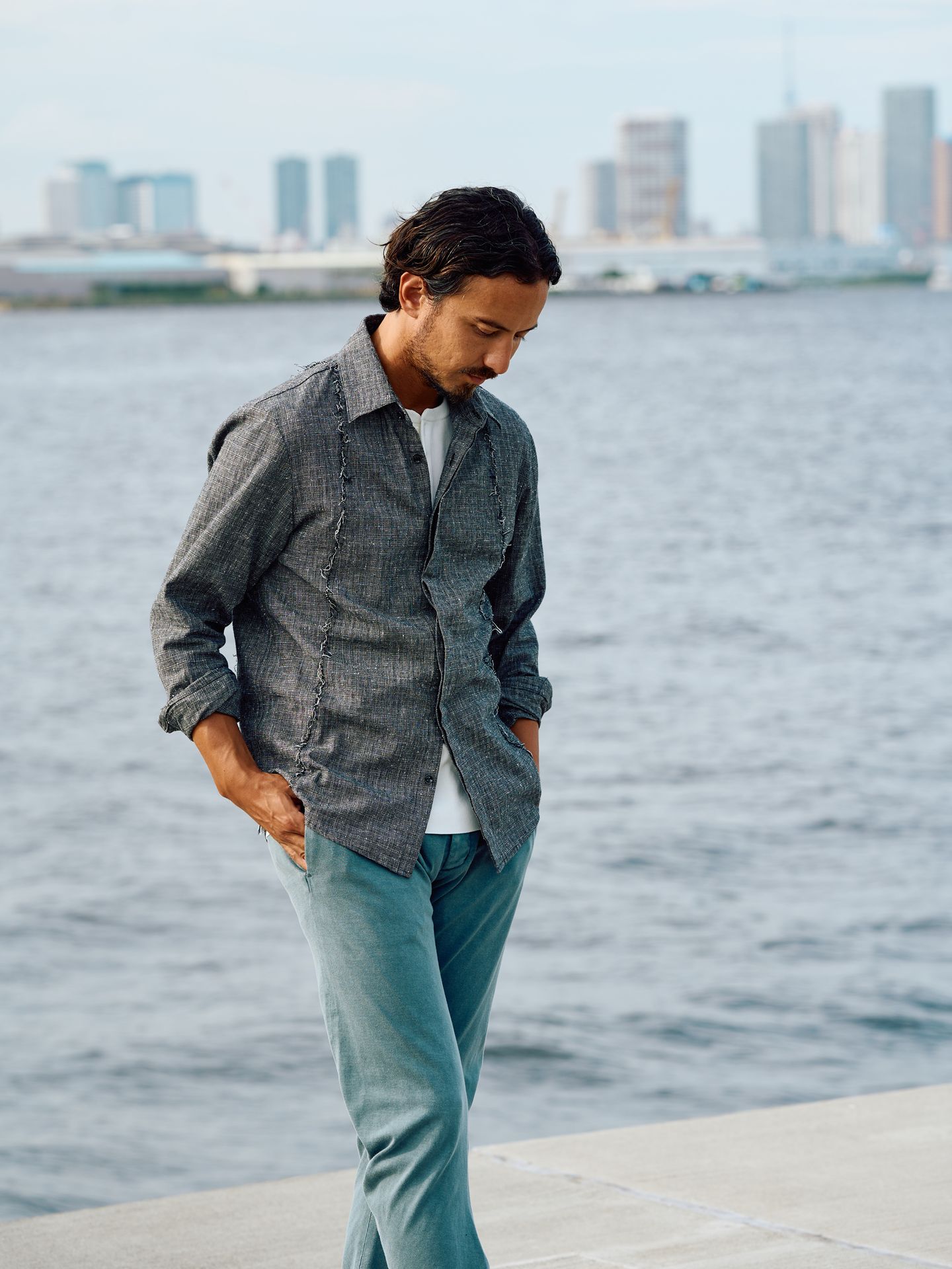 【予約品9月19日 10時締め】 switching texture shirt / シャツ / ブラック