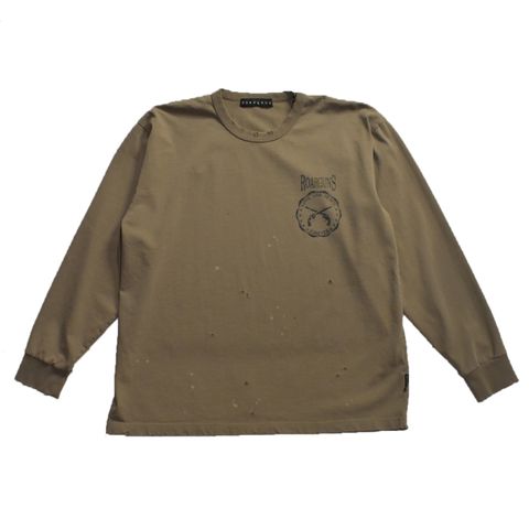 《予約品3月27日 23時55分締め》 DAMAGE L/S TEE  / ロングTシャツ / ベージュ 【roarguns 】8月中入荷予定