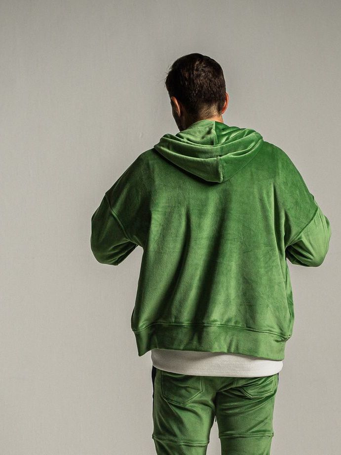 《予約9月1日18時締め》 veloursfleece zip loose hoodie  / パーカー / グリーン