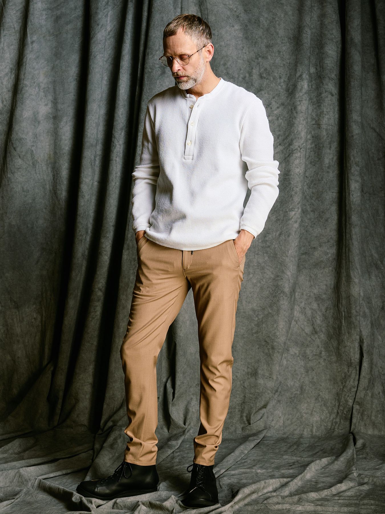 【予約品 4月19日(日) 18時締切】waffle henley L/S / ワッフル ヘンリーネック ロングスリーブ / ホワイト