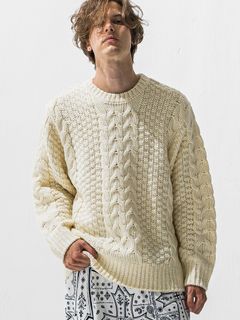 【予約品 9月6日(日) 締切】CABLE LAW SWEATER / ケーブル編みローゲージセーター / オフ