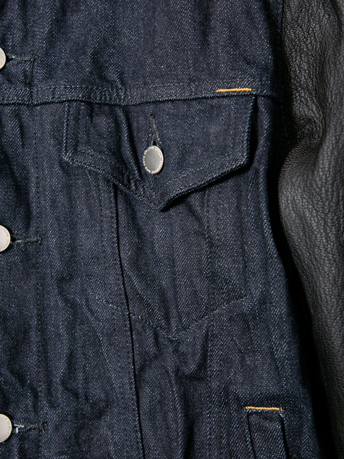 14oz Deep Blue Heavy Selvage Denim Leather Sleeve G Jean Blouson / 14oz ディープブルー ヘビーセルヴィッチ デニム 袖革 Gジャン / BLITZ / インディゴ（ワンウォッシュ）