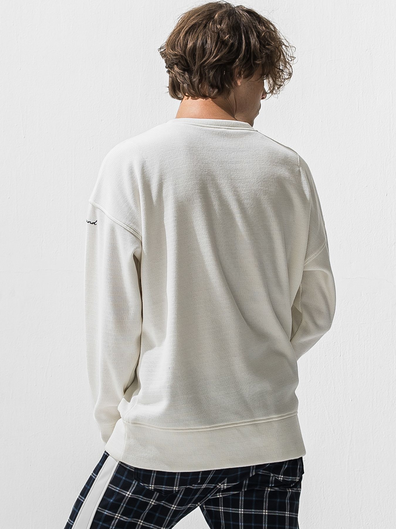 【予約品 9月6日(日) 締切】VELOURS FLEECE THERMAL LOOSE TRAINER / 裏起毛 ハニカムサーマル ルーズトレーナー / ホワイト