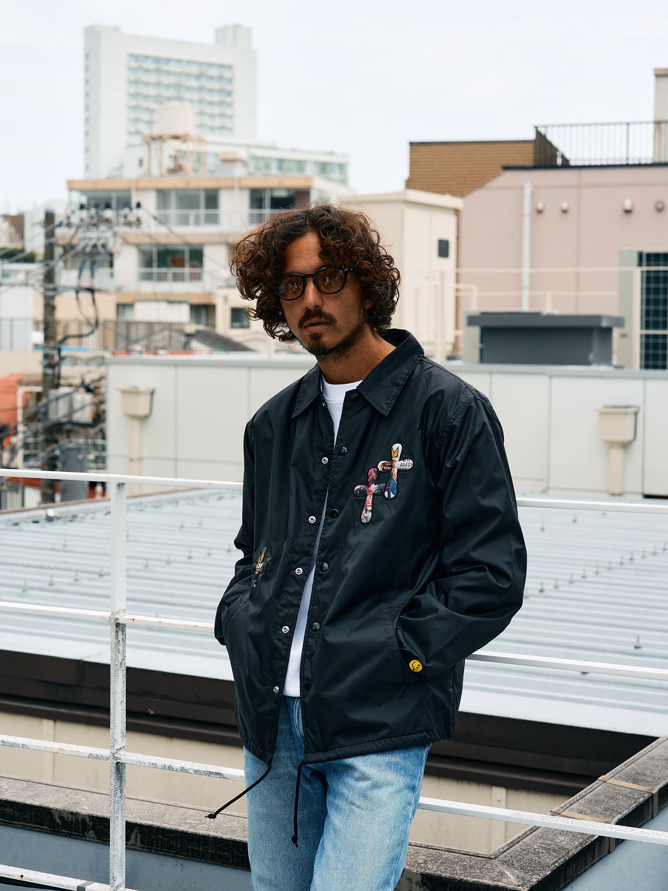 【予約品 10月16日(木) 締切】STYLE STYLE ドリップスタークロスパッチ ナイロン コーチジャ オーセンティックパイル ウェービーロゴ スマイル ケット / ブラック