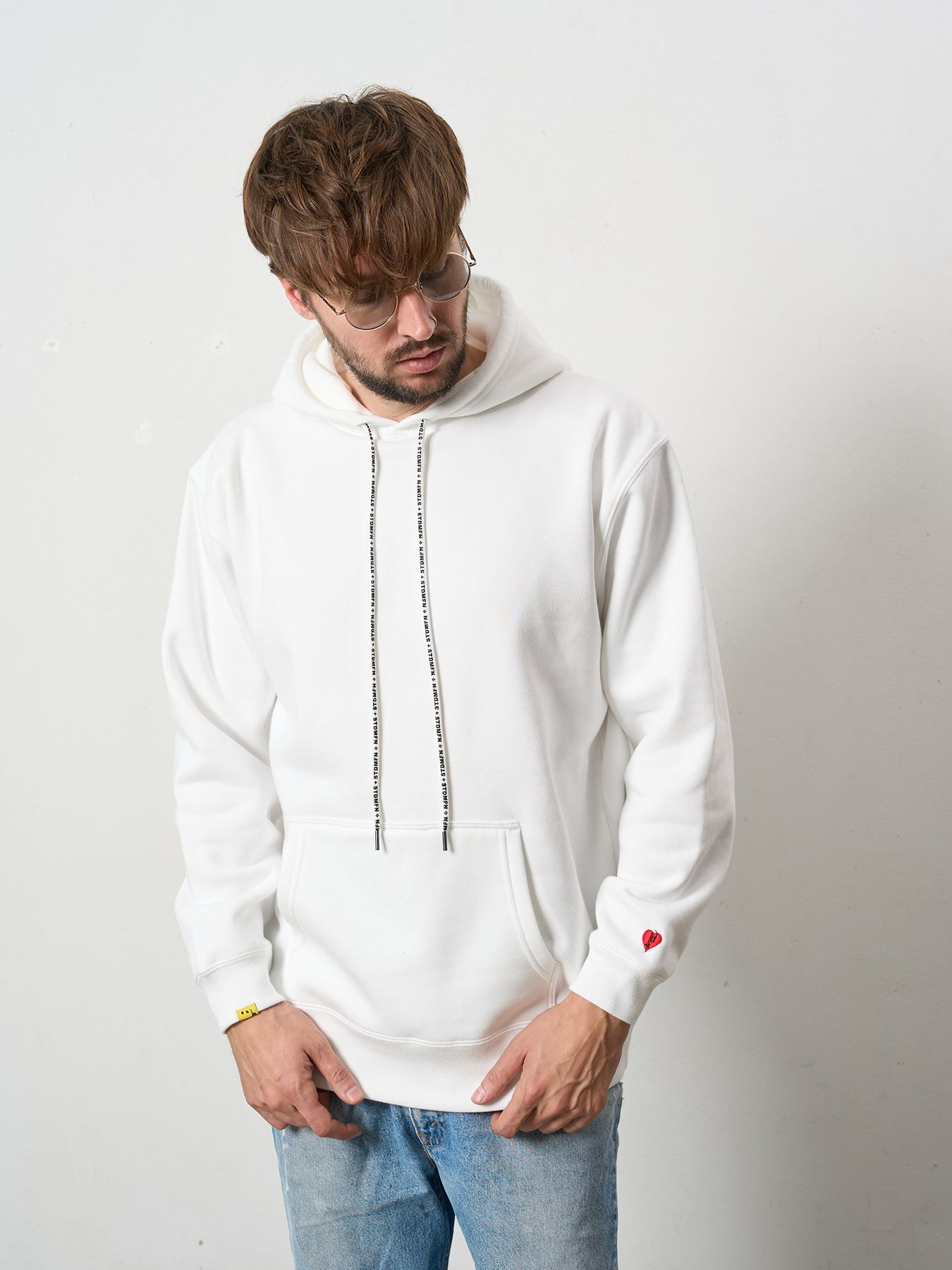 【予約品 5月8日(木) AM10時 締切】 TC裏毛起毛 PEACE AFTER DEATH&マルチパッチワーク プルパーカー / ホワイト
