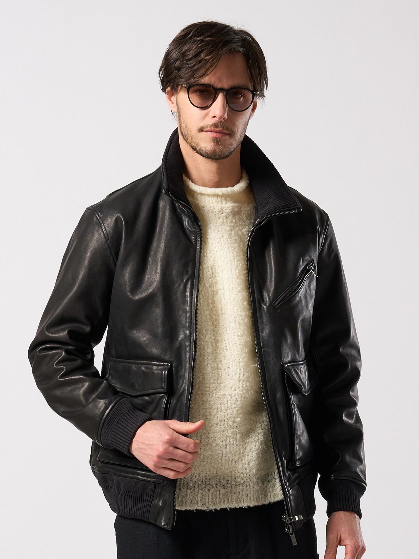 【予約品 4月19日(日) 18時締切】leather rib jersey type A-2 / A-2タイプ レザーリブジャージー / ブラック