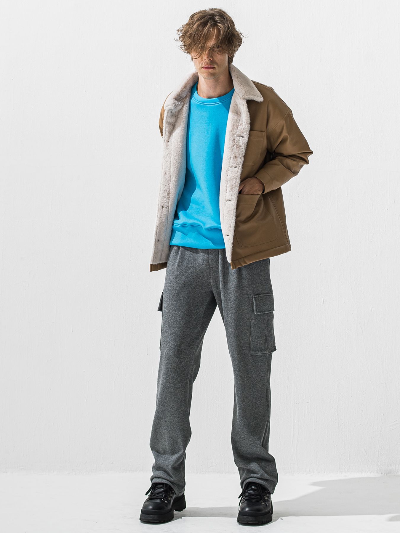 【予約品 9月6日(日) 締切】LEATHER FUR COVERALL / レザー ファー カバーオール / ベージュ
