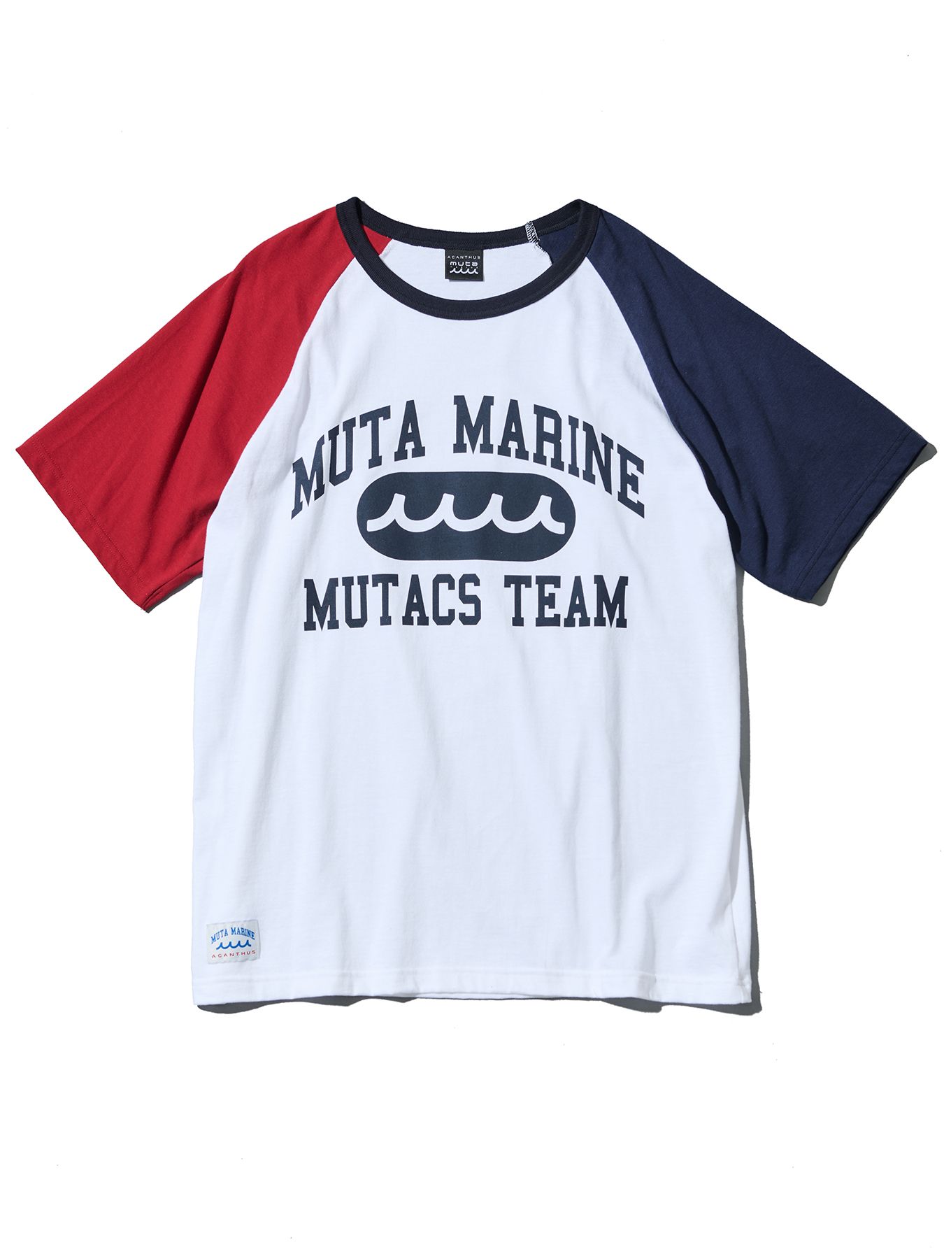 【予約品 10月9日(木) 締切】muta College Logo Raglan Sleeves Tee / ラグランTシャツ / ホワイト×レッド【Acanthus × muta MARINE】