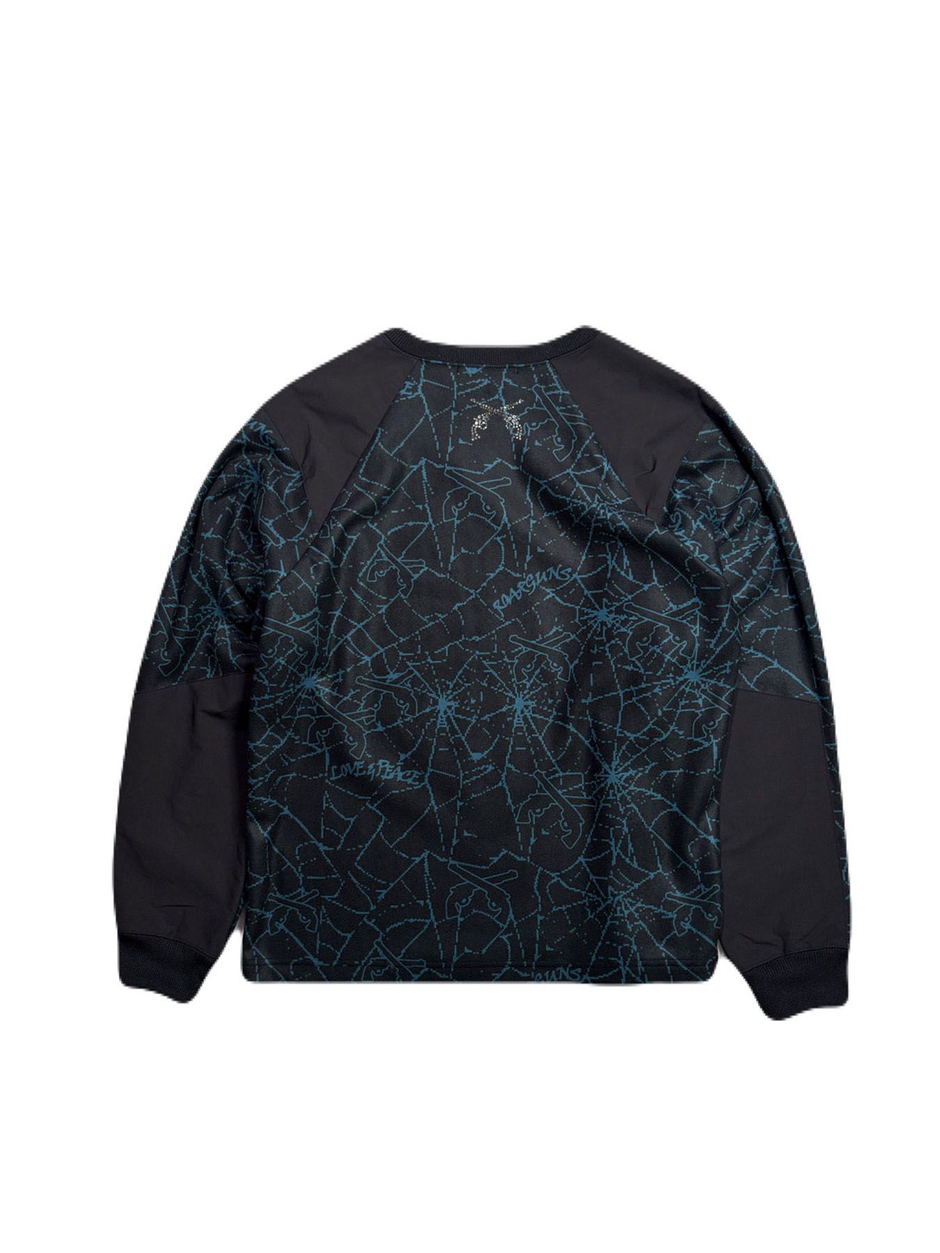【予約品 3月9日(月) 18:00 締切】SPIDER PRINT T CRY / クリスタルクロスガン スパイダープリント フリース ロンT / ブラック×ブルー