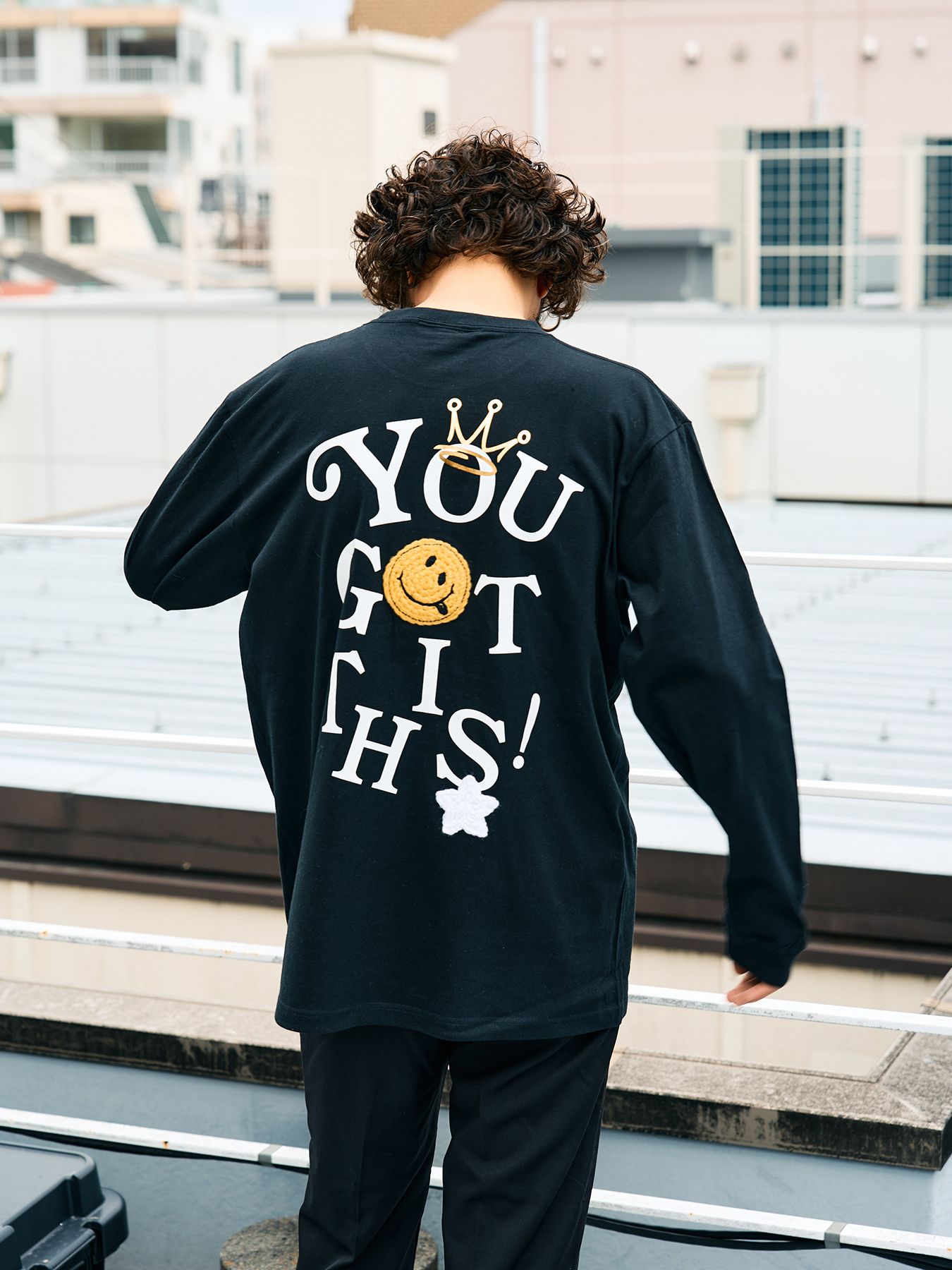 5.6ozコットン天竺 YOU GOT THIS シークインLS Tシャツ / ブラック