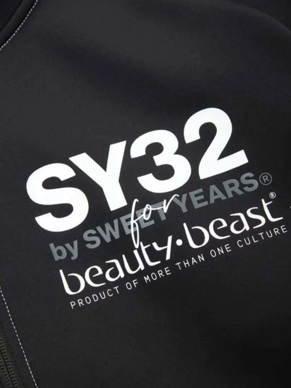 Wネームコラボ beauty:beast × SY32 ラインジップアップフーディー / ブラック【SY32 by SWEET YEARS】
