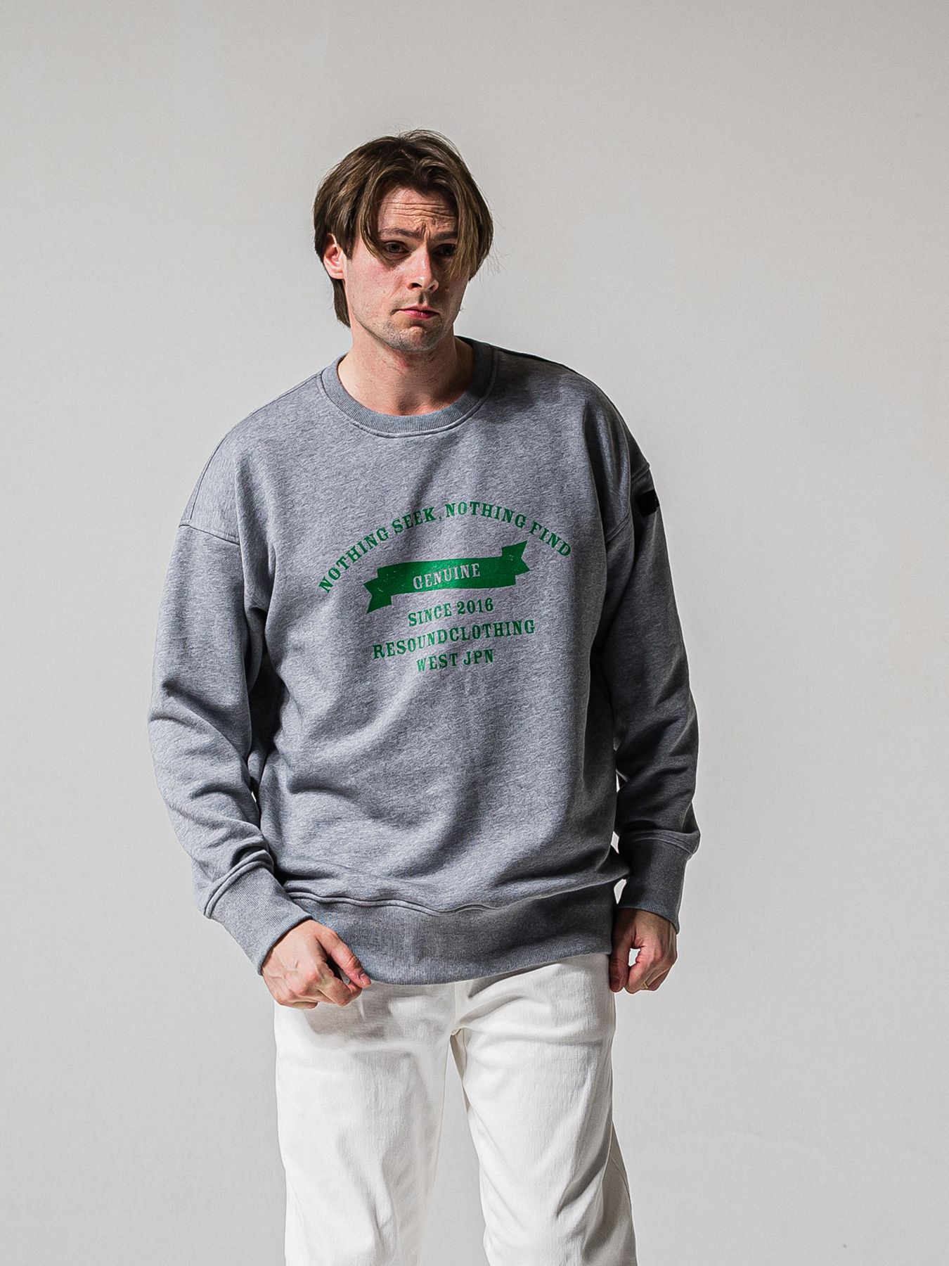 【予約品 11月16日(日) 締切】HF URAKE COLLEGE DROP TRAINER / 裏毛 カレッジロゴルーズ トレーナー / グレー