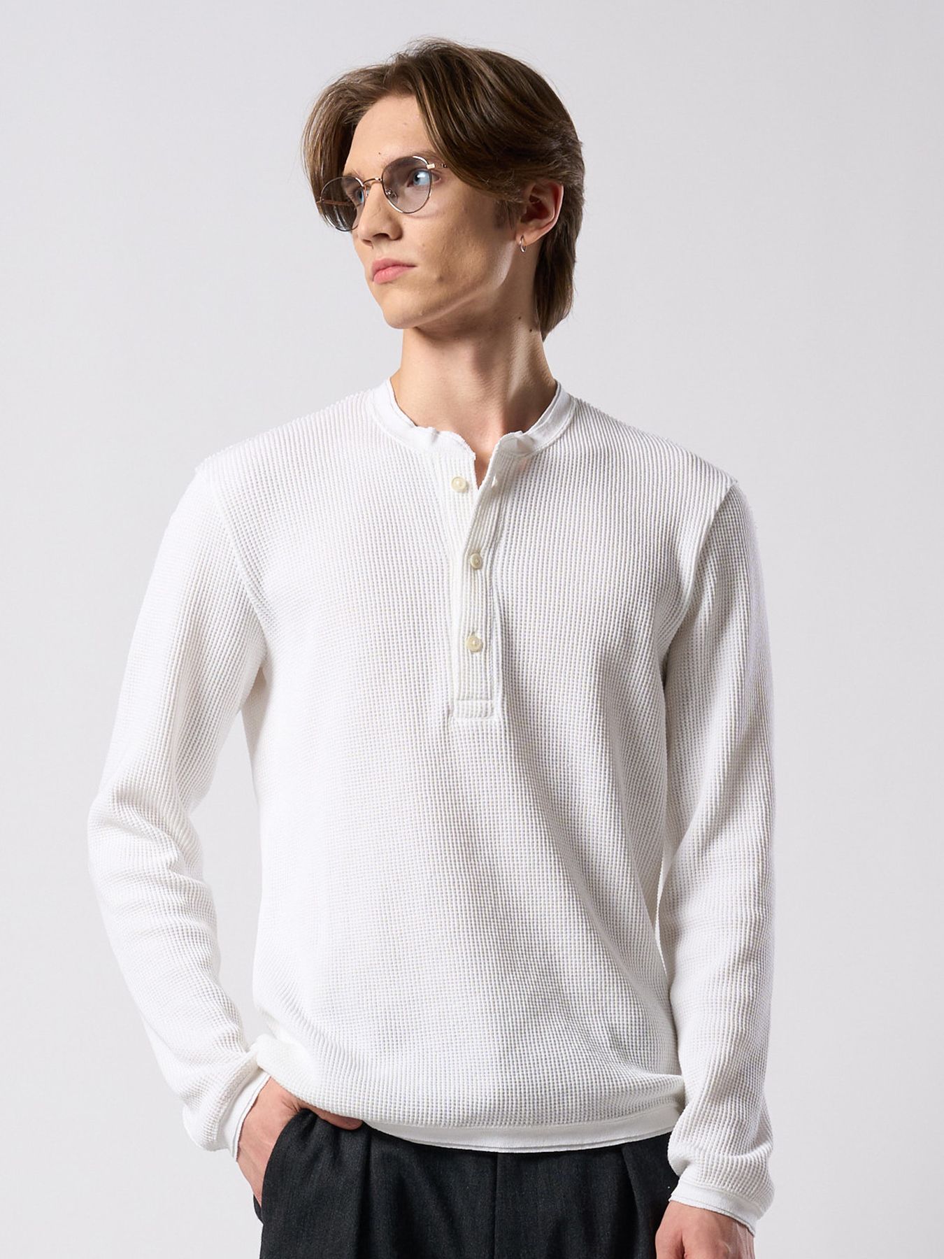 【予約品 4月19日(日) 18時締切】waffle henley L/S / ワッフル ヘンリーネック ロングスリーブ / ホワイト