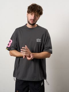 【予約品 10月16日(木) 締切】7ozコットン天竺 8マイル ドローコード ワイドSSTシャツ / チャコールグレー